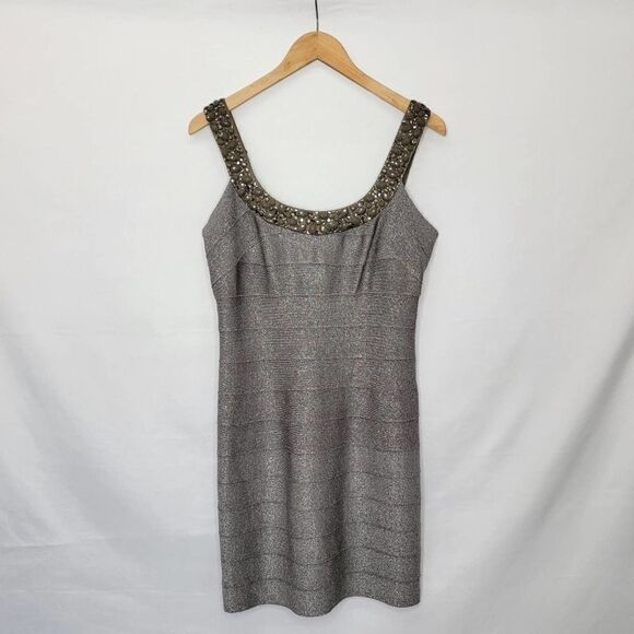 𝅺carmen MARC VALVO Bandage Embellished Dress bodycon Cocktail formal Size Large - Picture 4 of 14